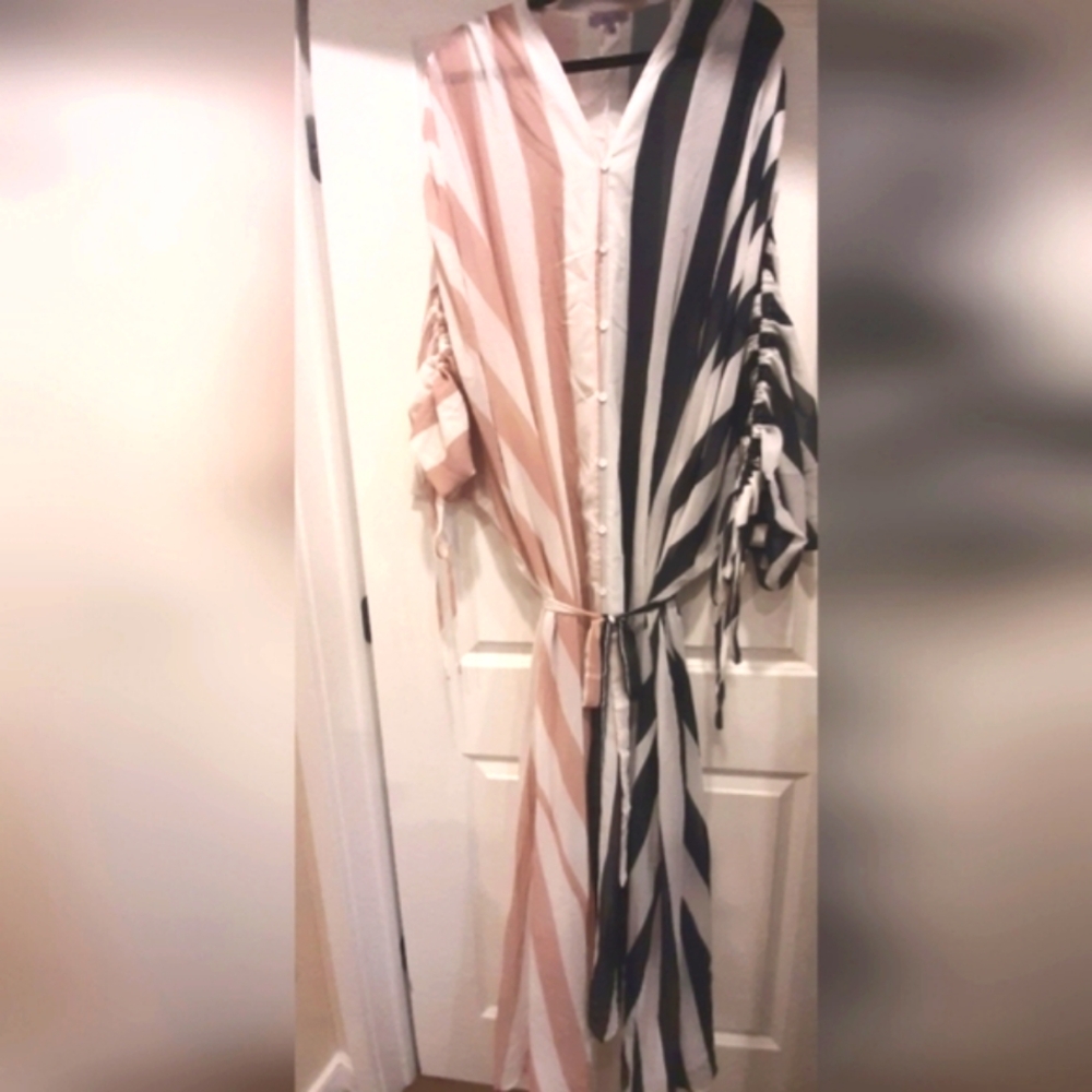 3X, Plus/Tall - Ruched Sleeved Button Front Dress -  Generously Sized